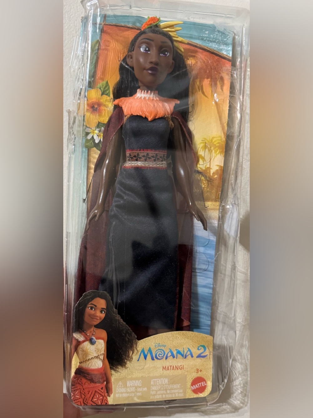 Disney Moana 2 -Matangi Inspired Doll Dress with Orange Floral Necklace